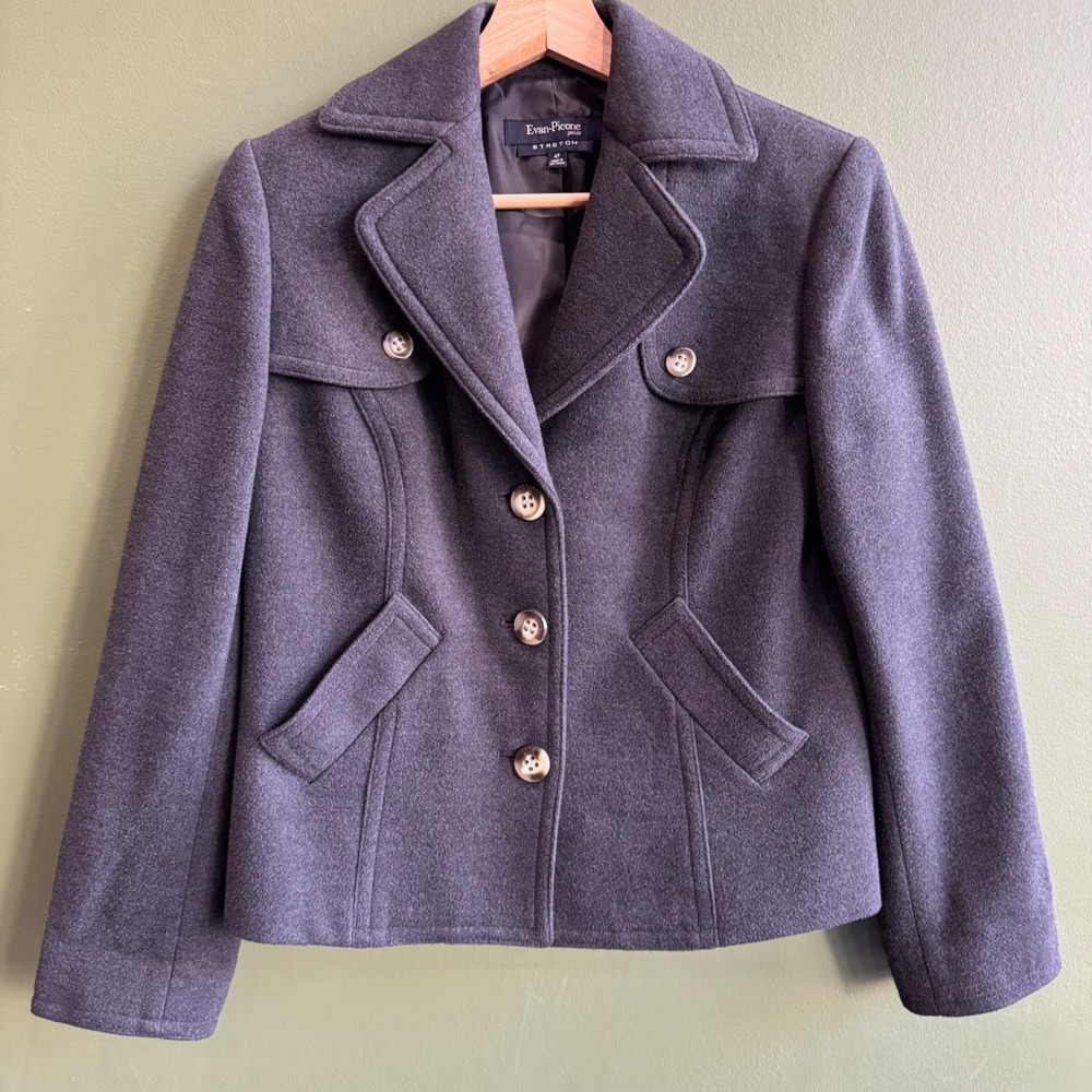 Evan Picone Petite 4P Gray Stretch Blazer Wool Career Jacket Office - Picture 1 of 12